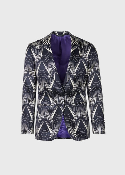 Silk Deco Printed Dinner Jacket - Black/Cream - Blazer