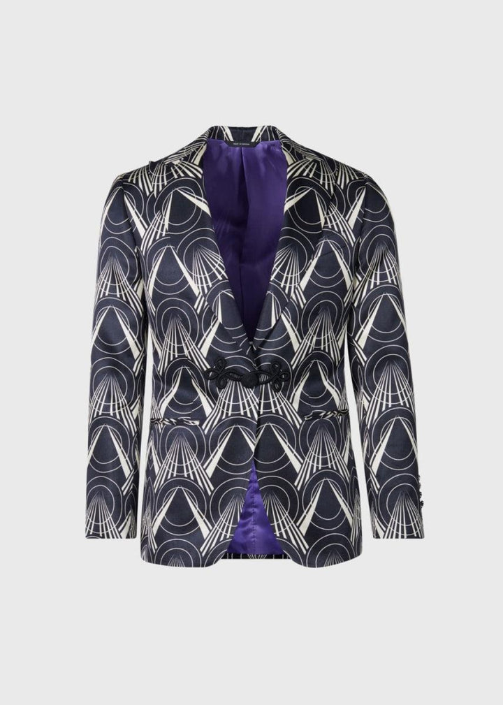Silk Deco Printed Dinner Jacket - Black/Cream - Blazer