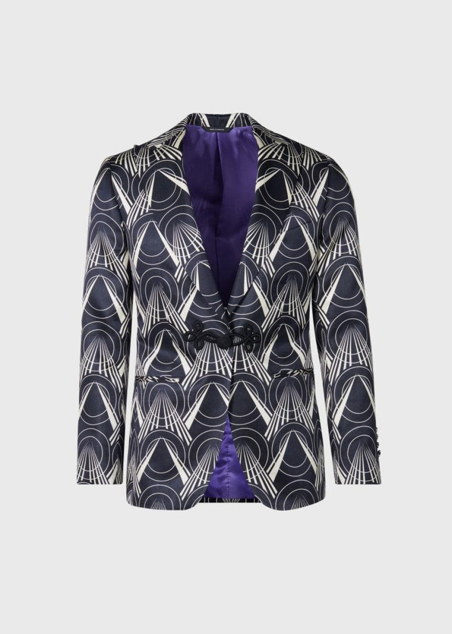 Silk Deco Printed Dinner Jacket - Black/Cream - Blazer