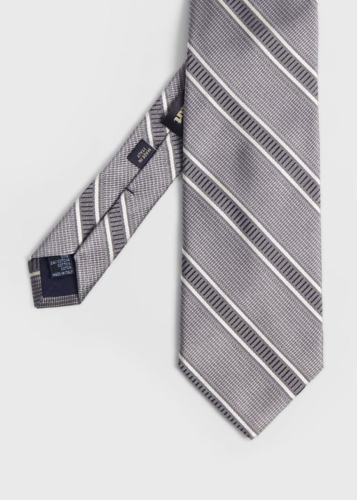 Silk Jacquard Macclesfield Stripe Tie - Silver - ONE SIZE - Tie