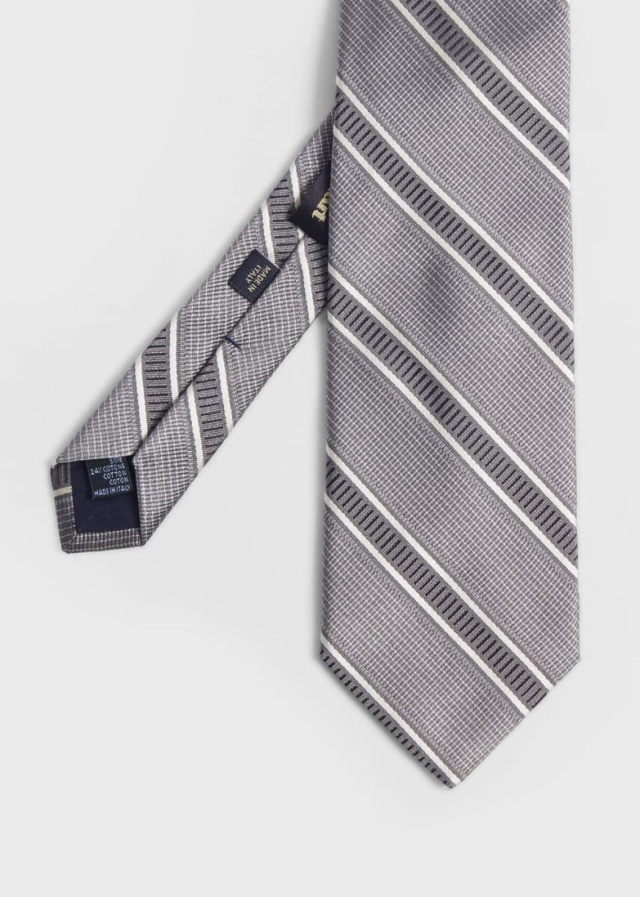 Silk Jacquard Macclesfield Stripe Tie - Silver - ONE SIZE - Tie