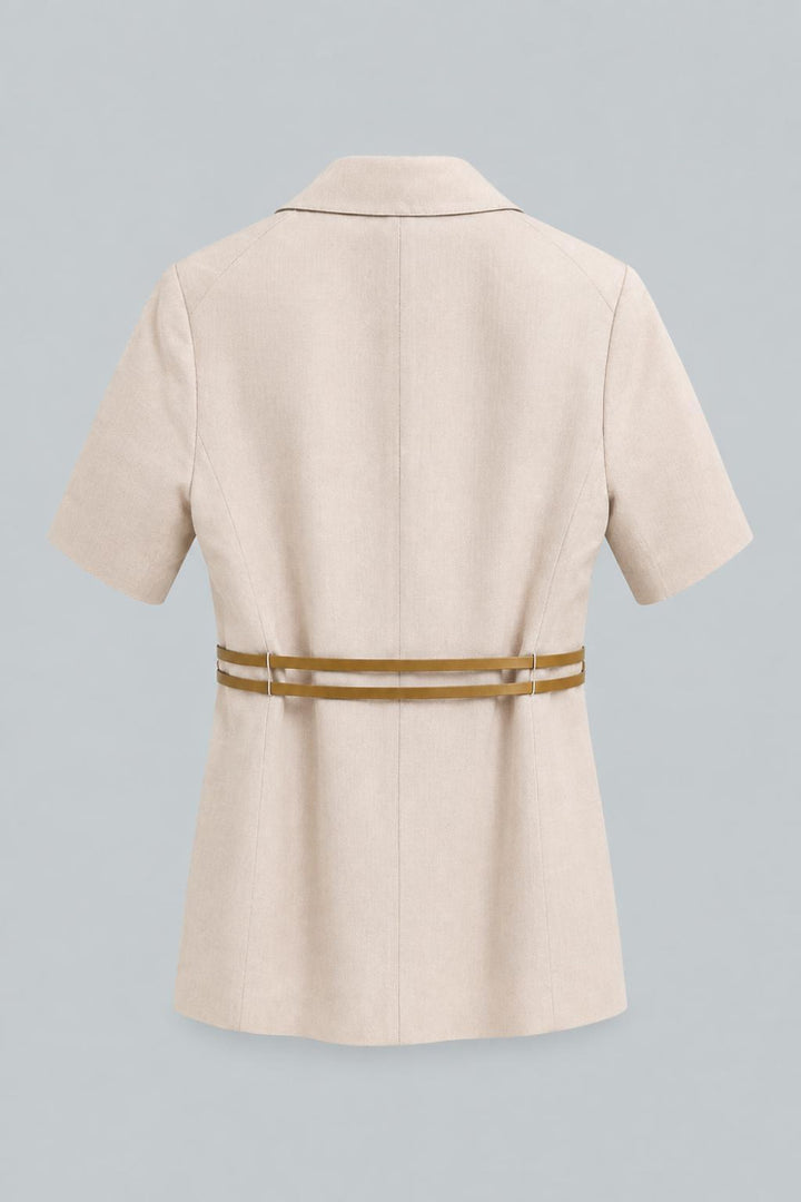 Silk-Linen Short Sleeve Belted Blazer - Pearl - US 6 / S - Blazer