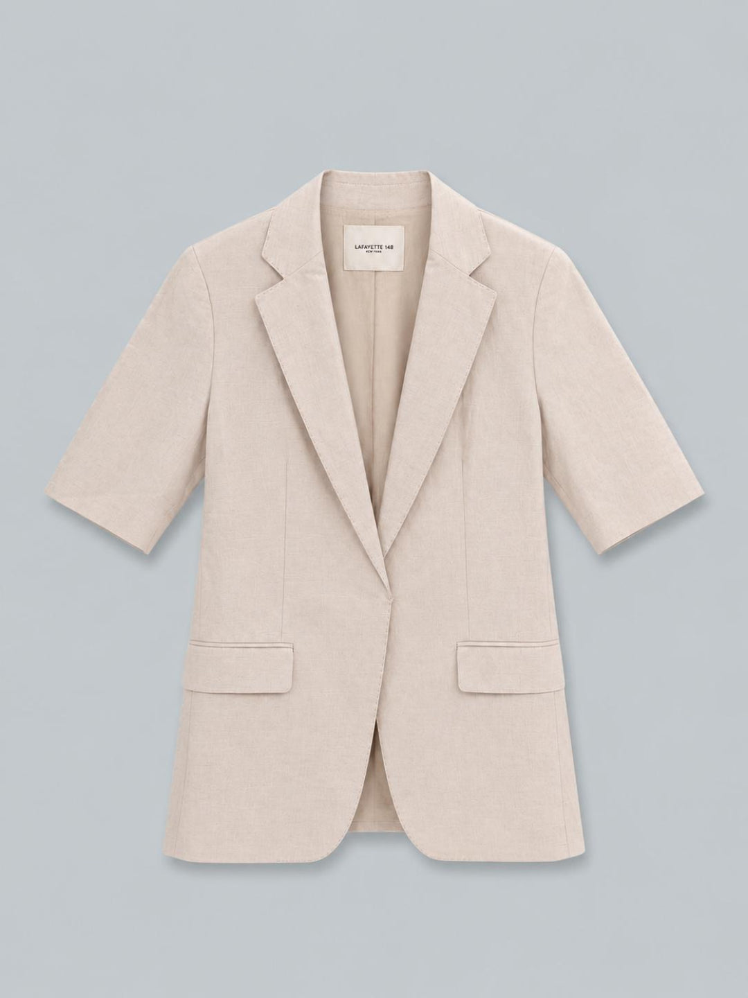 Silk-Linen Short Sleeve Belted Blazer - Pearl - US 6 / S - Blazer