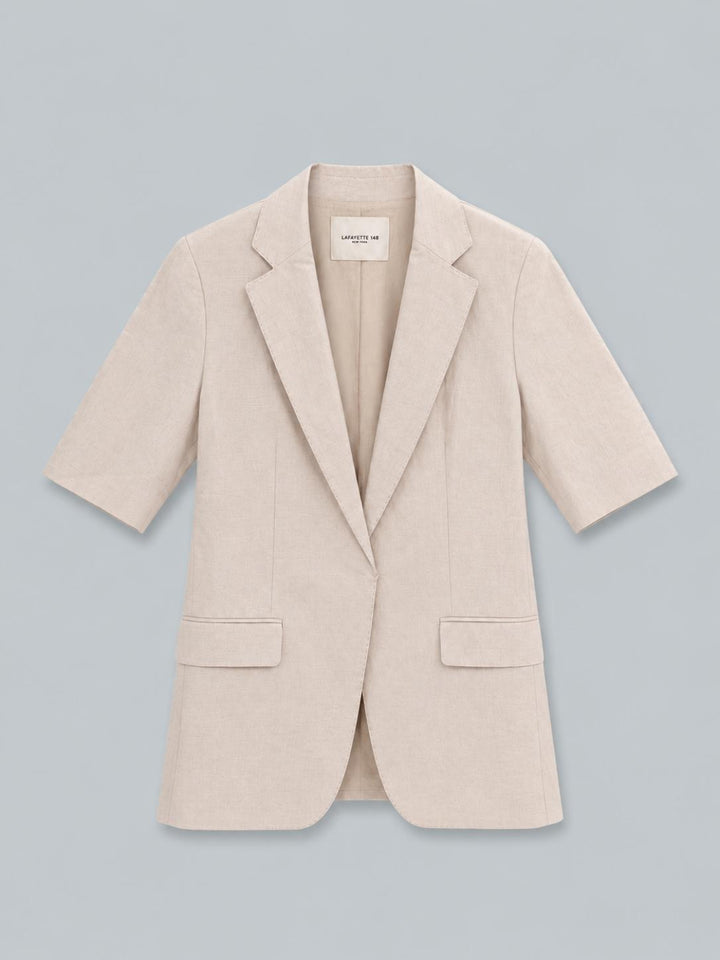 Silk-Linen Short Sleeve Belted Blazer - Pearl - US 6 / S - Blazer