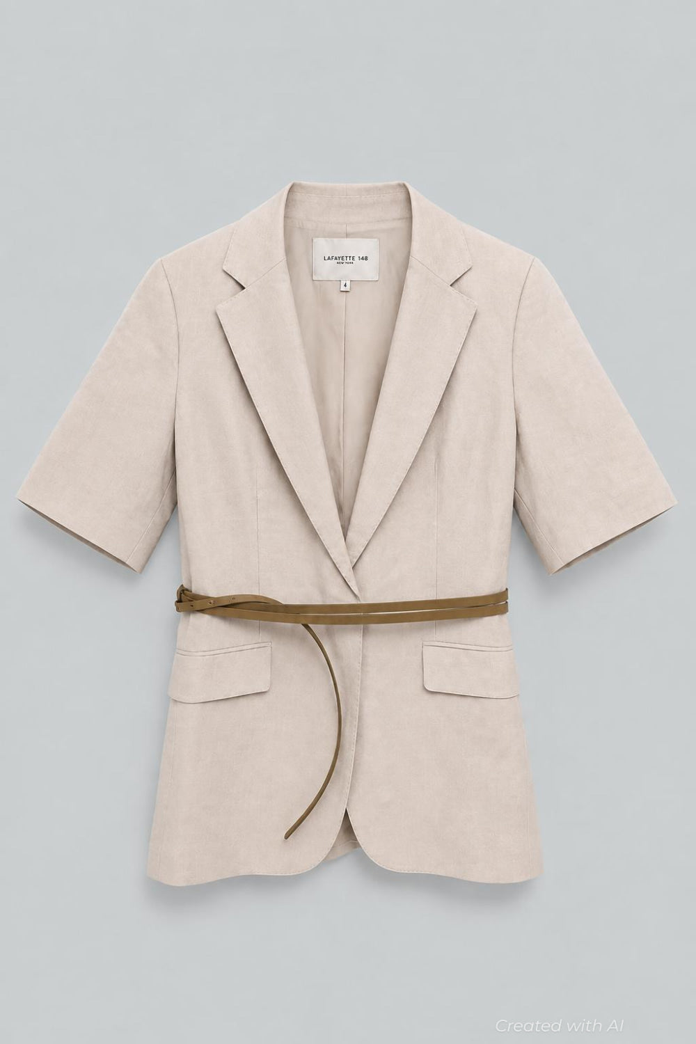 Silk-Linen Short Sleeve Belted Blazer - Pearl - US 6 / S - Blazer