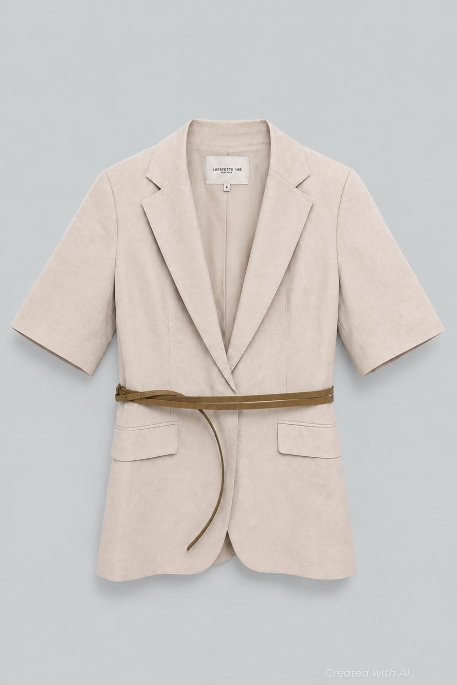 Silk-Linen Short Sleeve Belted Blazer - Pearl - US 6 / S - Blazer