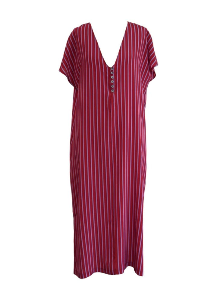 Silk Lounge Kaftan - Red Stripe - Dresses