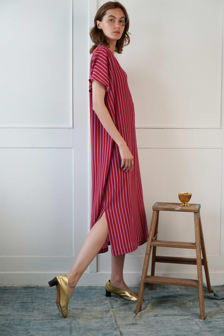 Silk Lounge Kaftan - Red Stripe - Dresses