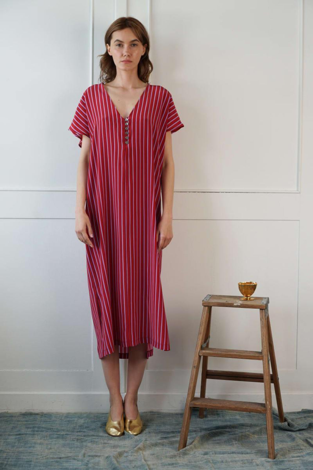 Silk Lounge Kaftan - Red Stripe - Dresses