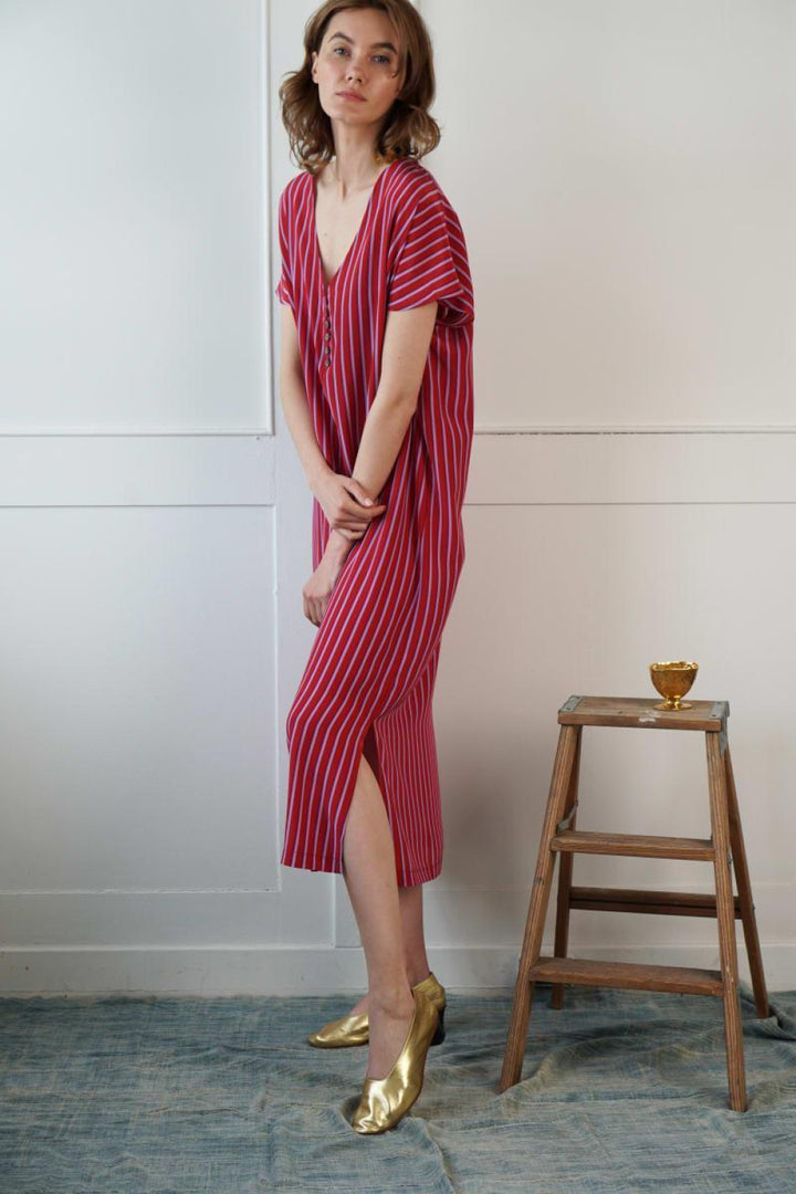 Silk Lounge Kaftan - Red Stripe - Dresses