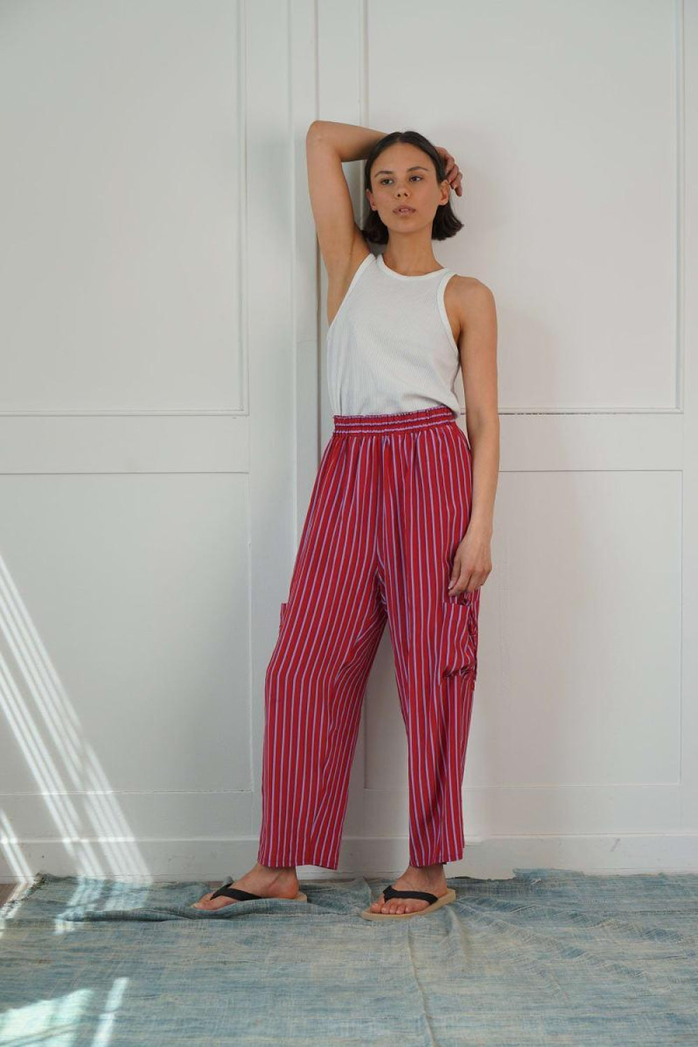 Silk Lounge Pant - Red Stripe - Pants