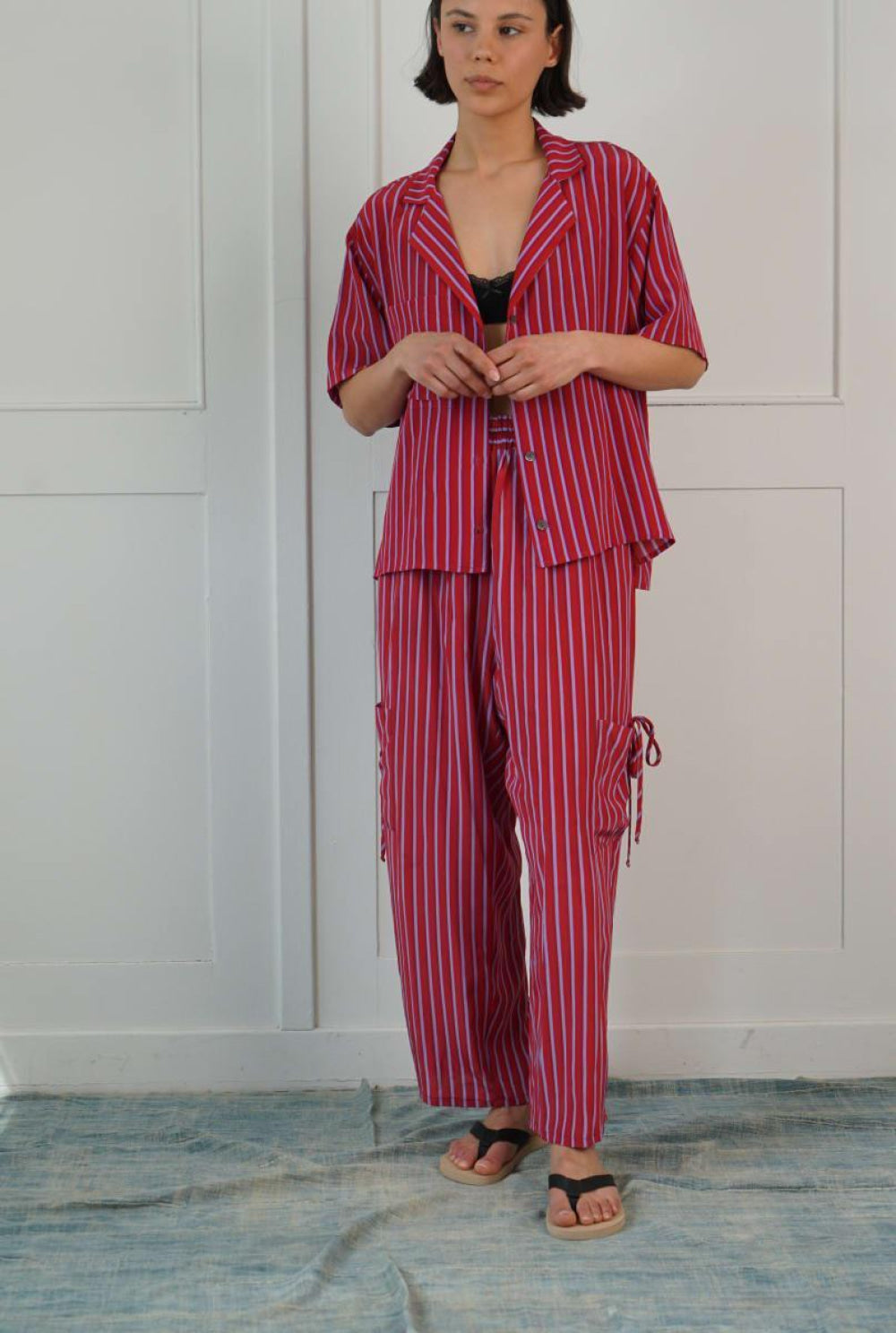 Silk Lounge Pant - Red Stripe - Pants