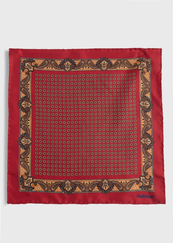 Silk Medallion Paisley Pocket Square - Red - ONE SIZE - Pocket Square