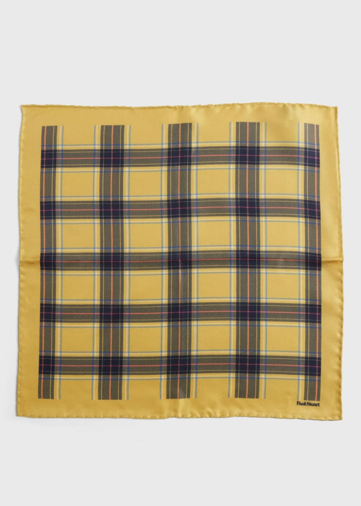 Silk Plaid Print Pocket Square - Gold - ONE SIZE - Pocket Square