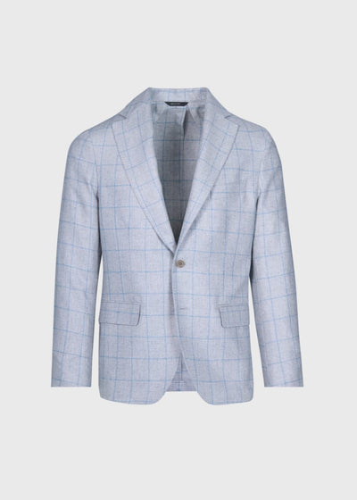 Silk Windowpane Jacket - Silver/Blue - Blazer