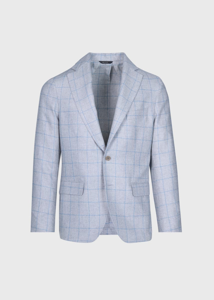 Silk Windowpane Jacket - Silver/Blue - Blazer