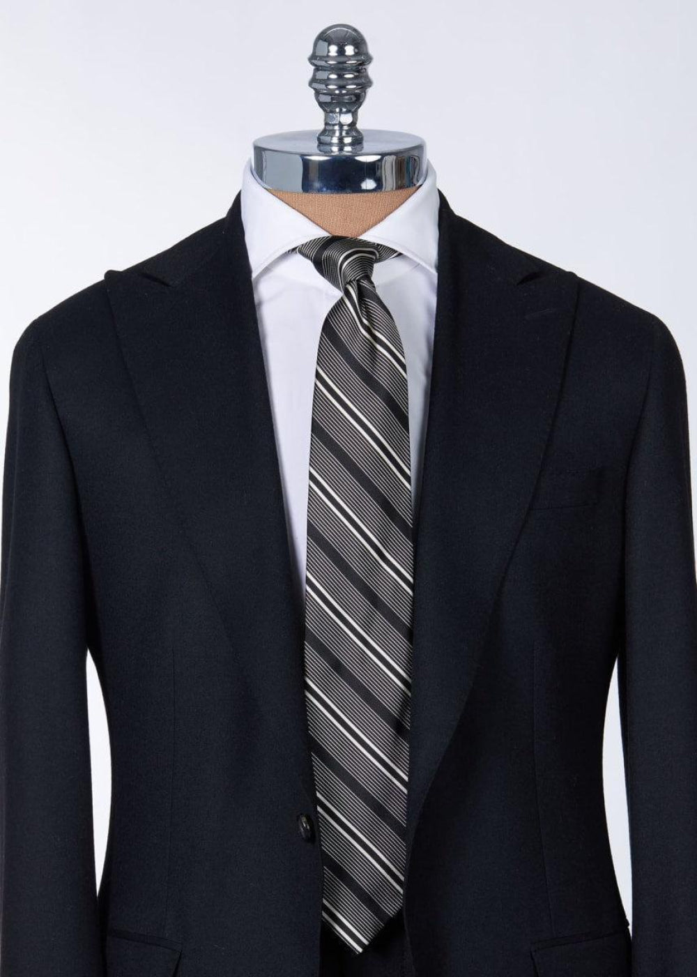 Silk Woven Deco Stripe Tie - Black/Cream - ONE SIZE - Tie