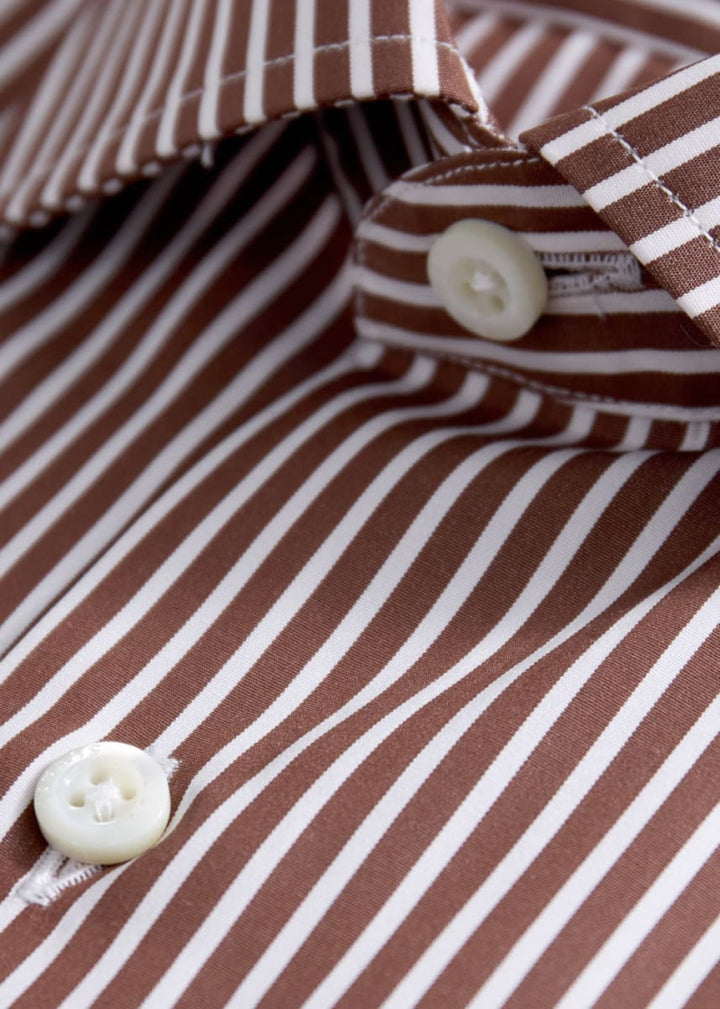 Silky Cotton Stripe Sport Shirt - Gold - Collared Shirt