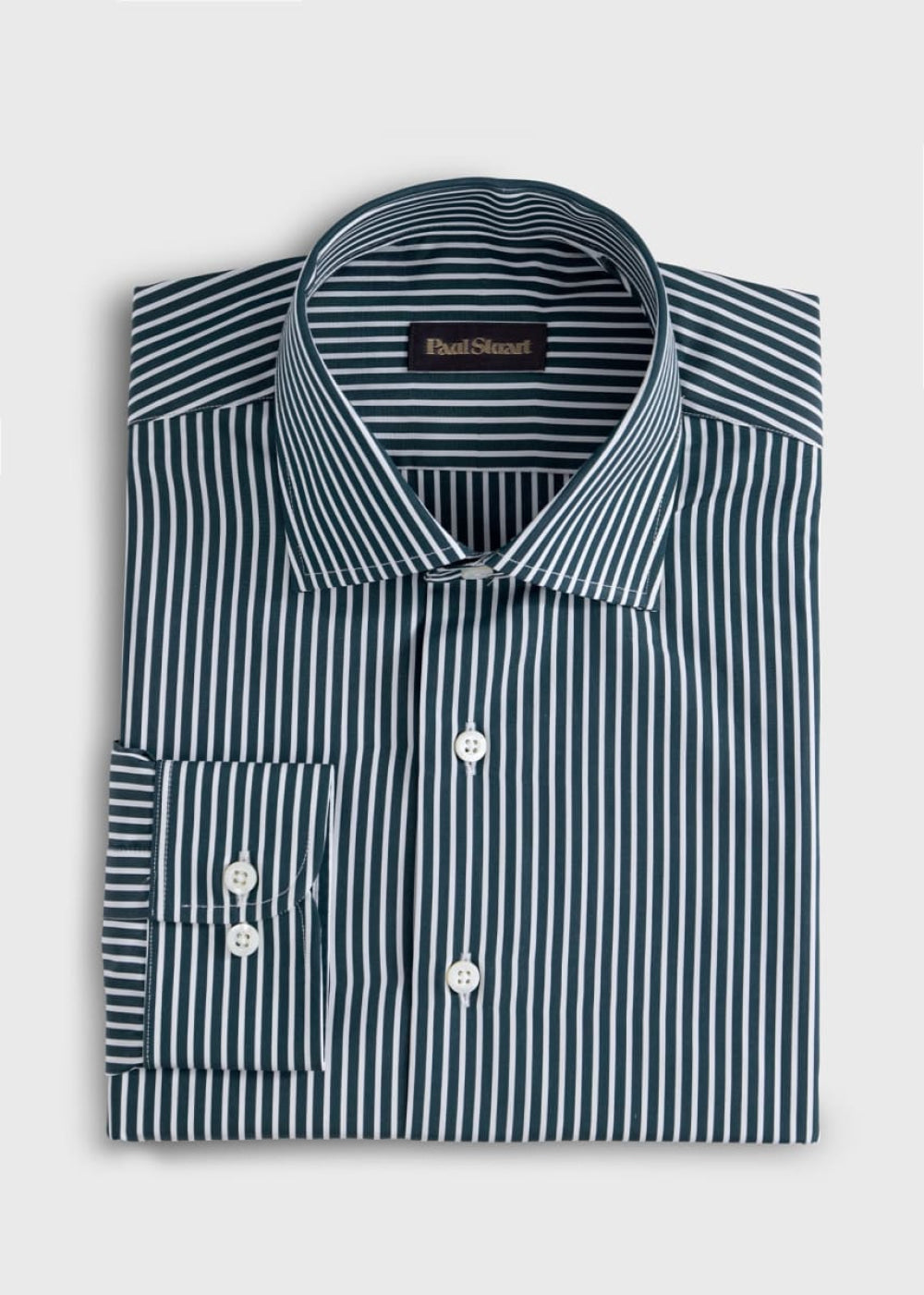 Silky Cotton Stripe Sport Shirt - Hunter Green - Collared Shirt
