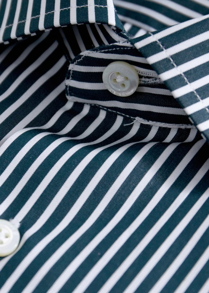 Silky Cotton Stripe Sport Shirt - Hunter Green - Collared Shirt