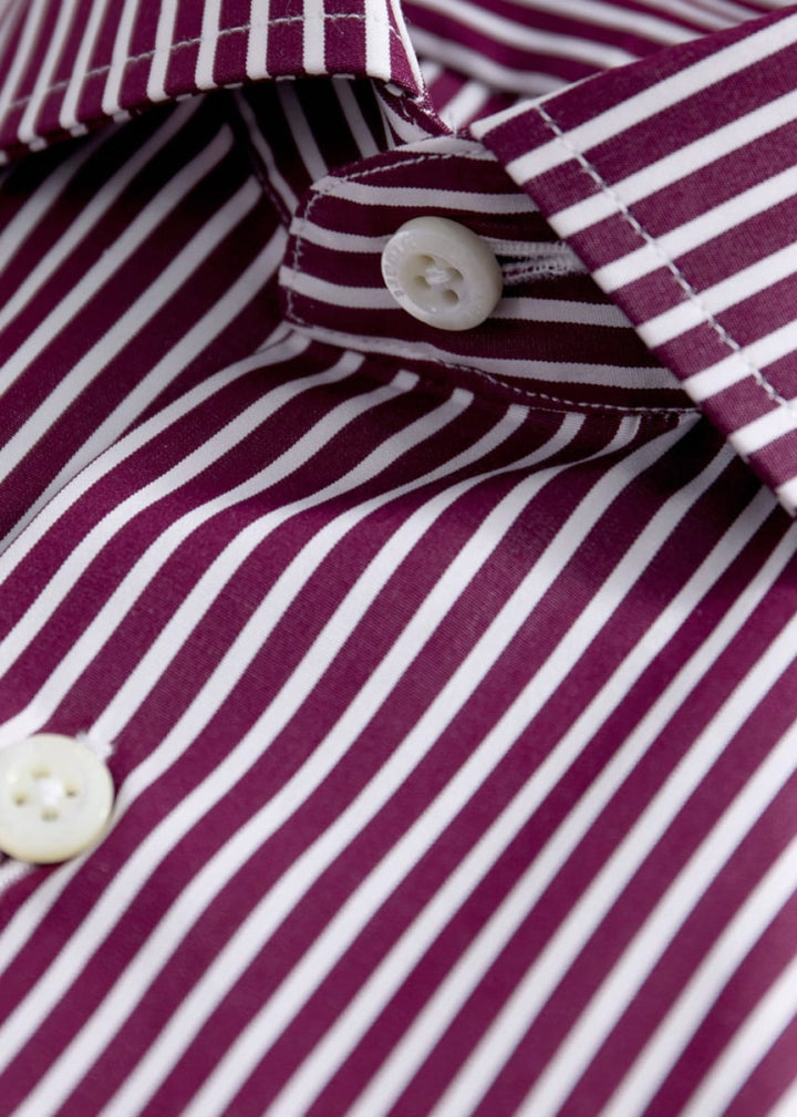 Silky Cotton Stripe Sport Shirt - Plum - Collared Shirt