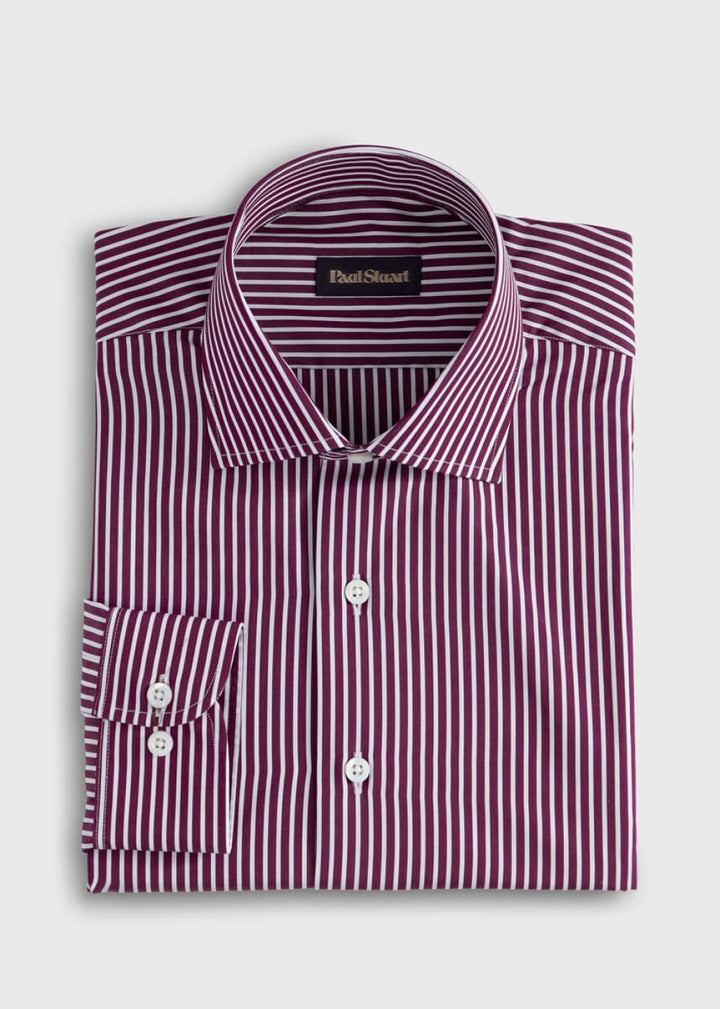 Silky Cotton Stripe Sport Shirt - Plum - Collared Shirt