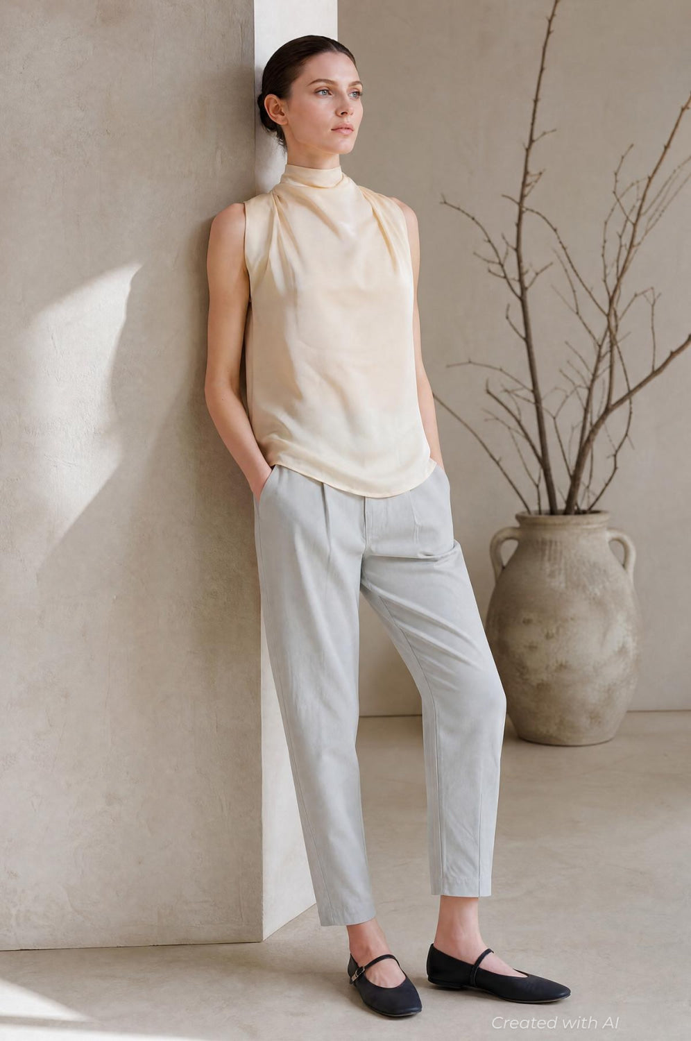 Silky Cowl Neck Top - Champagne - Shirt