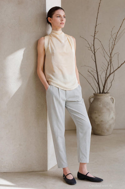 Silky Cowl Neck Top - Champagne - Shirt