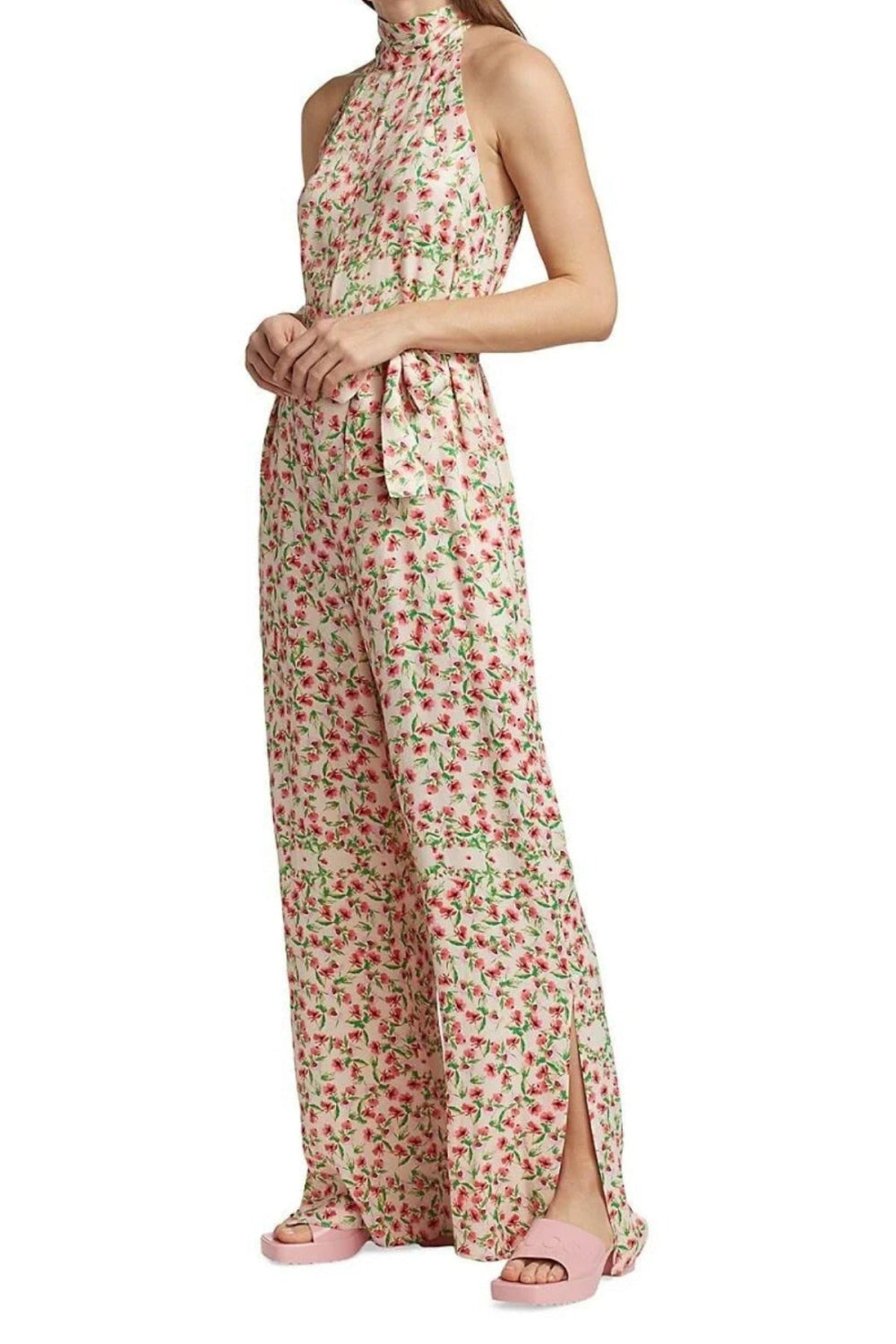 Silky Floral Halter Jumpsuit - Cream Multi - Jumpsuit