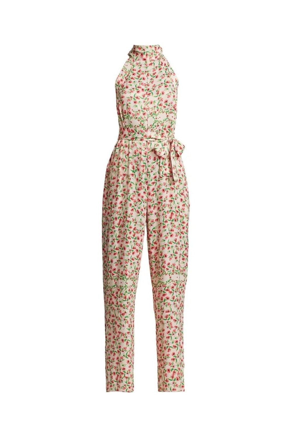 Silky Floral Halter Jumpsuit - Cream Multi - Jumpsuit