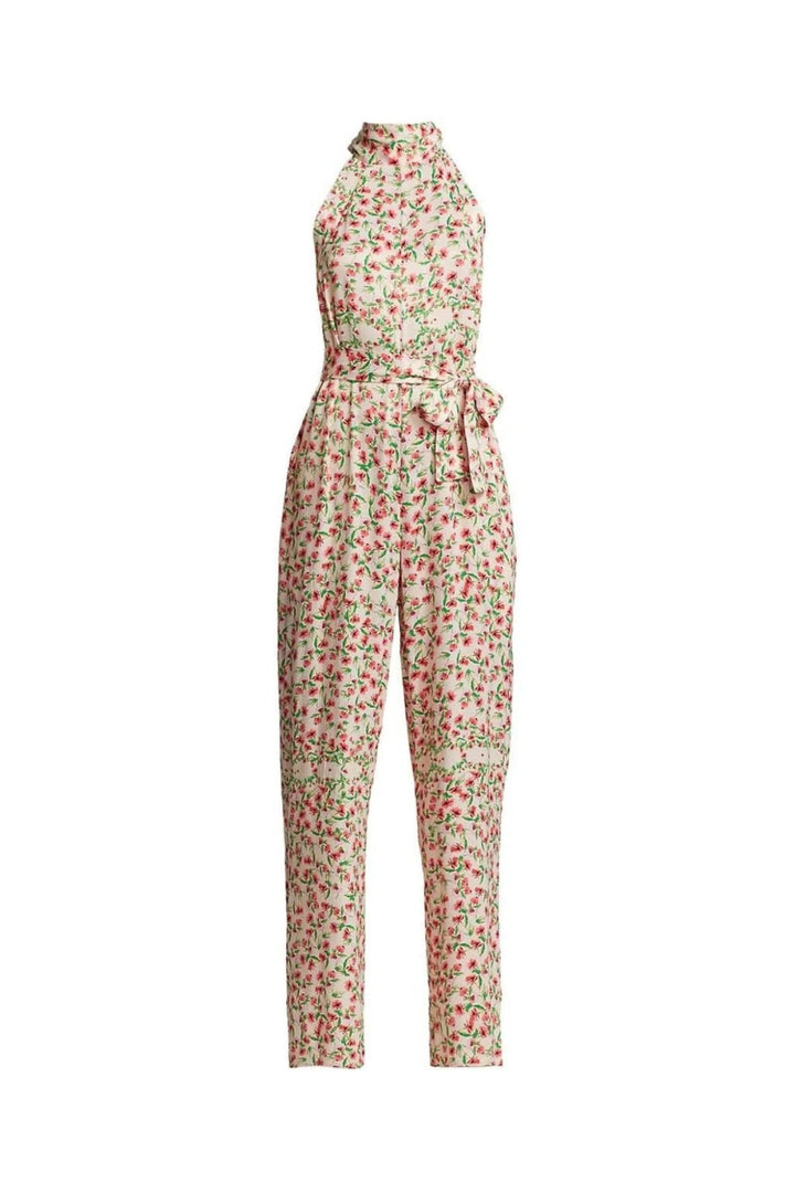 Silky Floral Halter Jumpsuit - Cream Multi - Jumpsuit