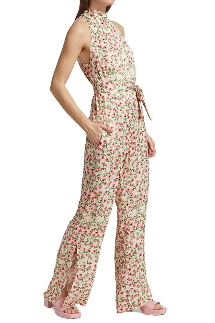Silky Floral Halter Jumpsuit - Cream Multi - Jumpsuit