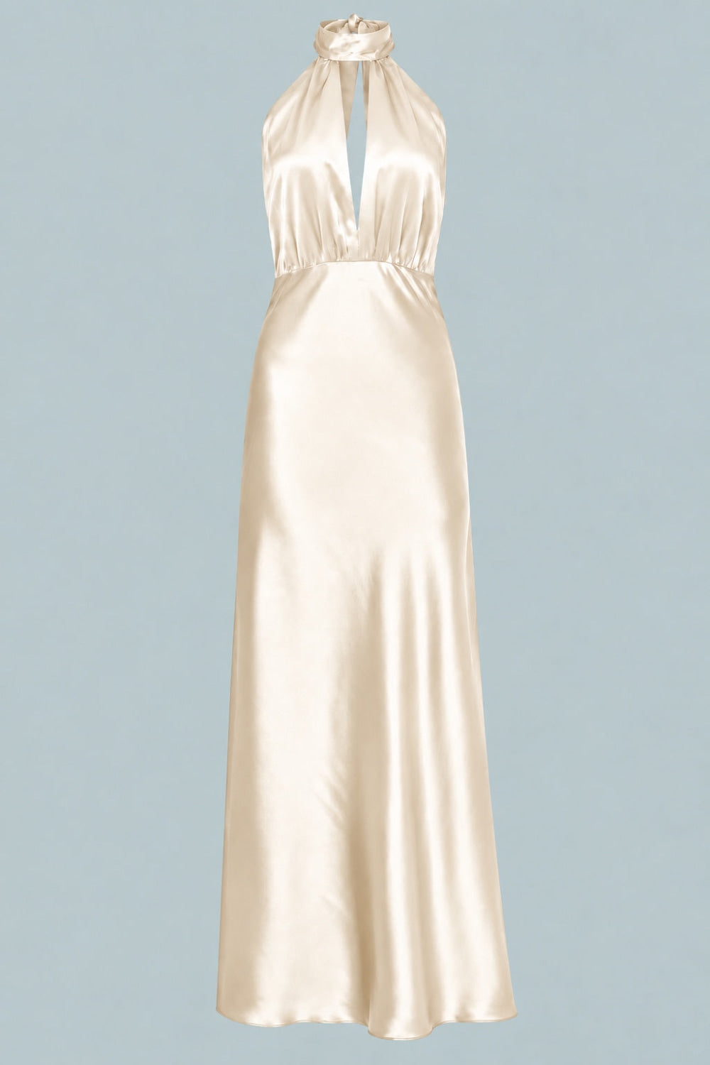 Silky Halter Cutout Gown - Champagne - Gown