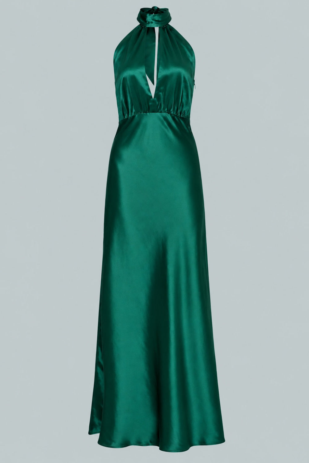 Silky Halter Cutout Gown - Emerald - Dresses
