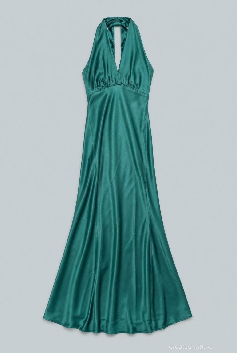 Silky Halter Cutout Gown - Emerald - Dresses