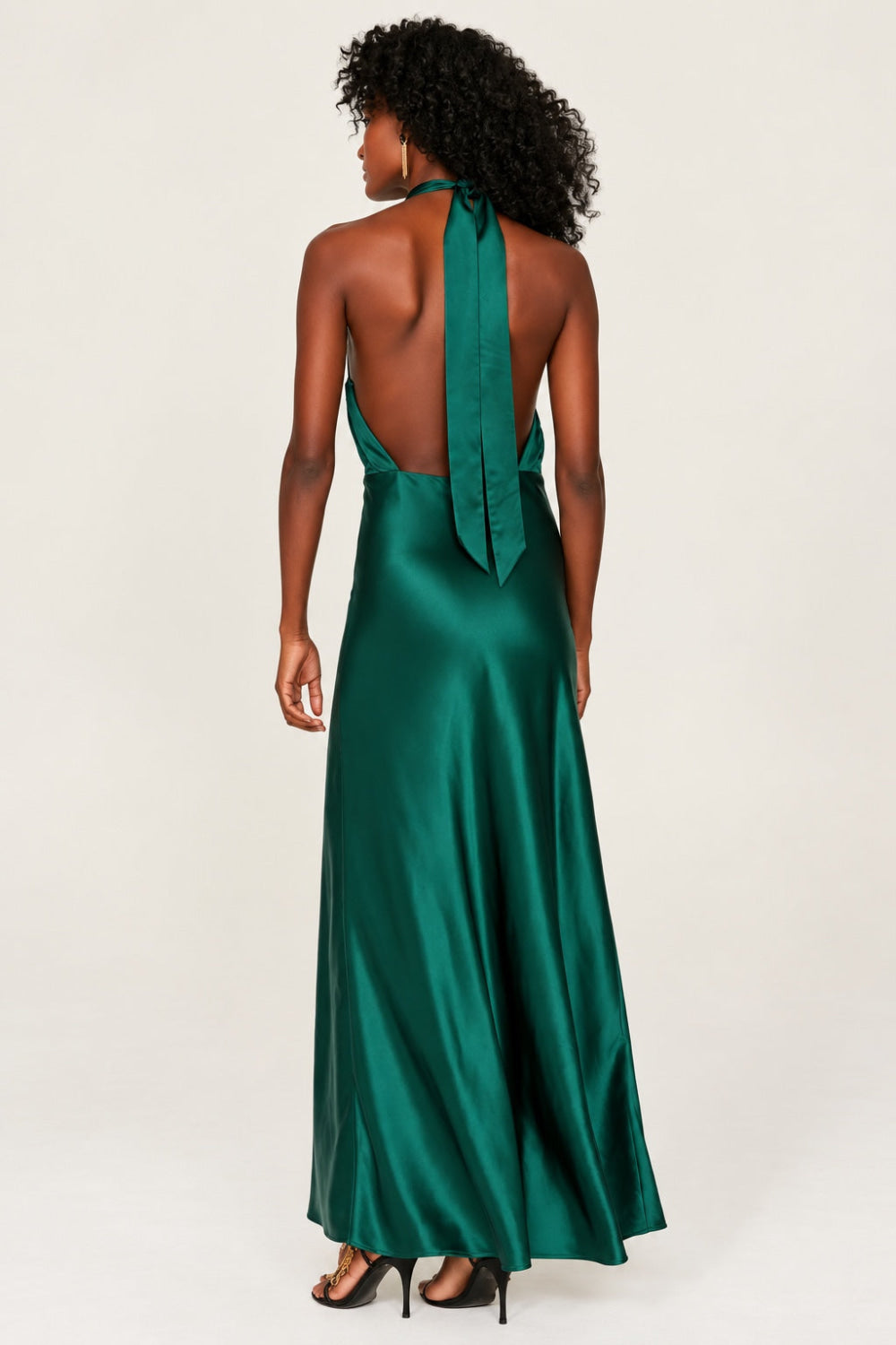Silky Halter Cutout Gown - Emerald - Dresses
