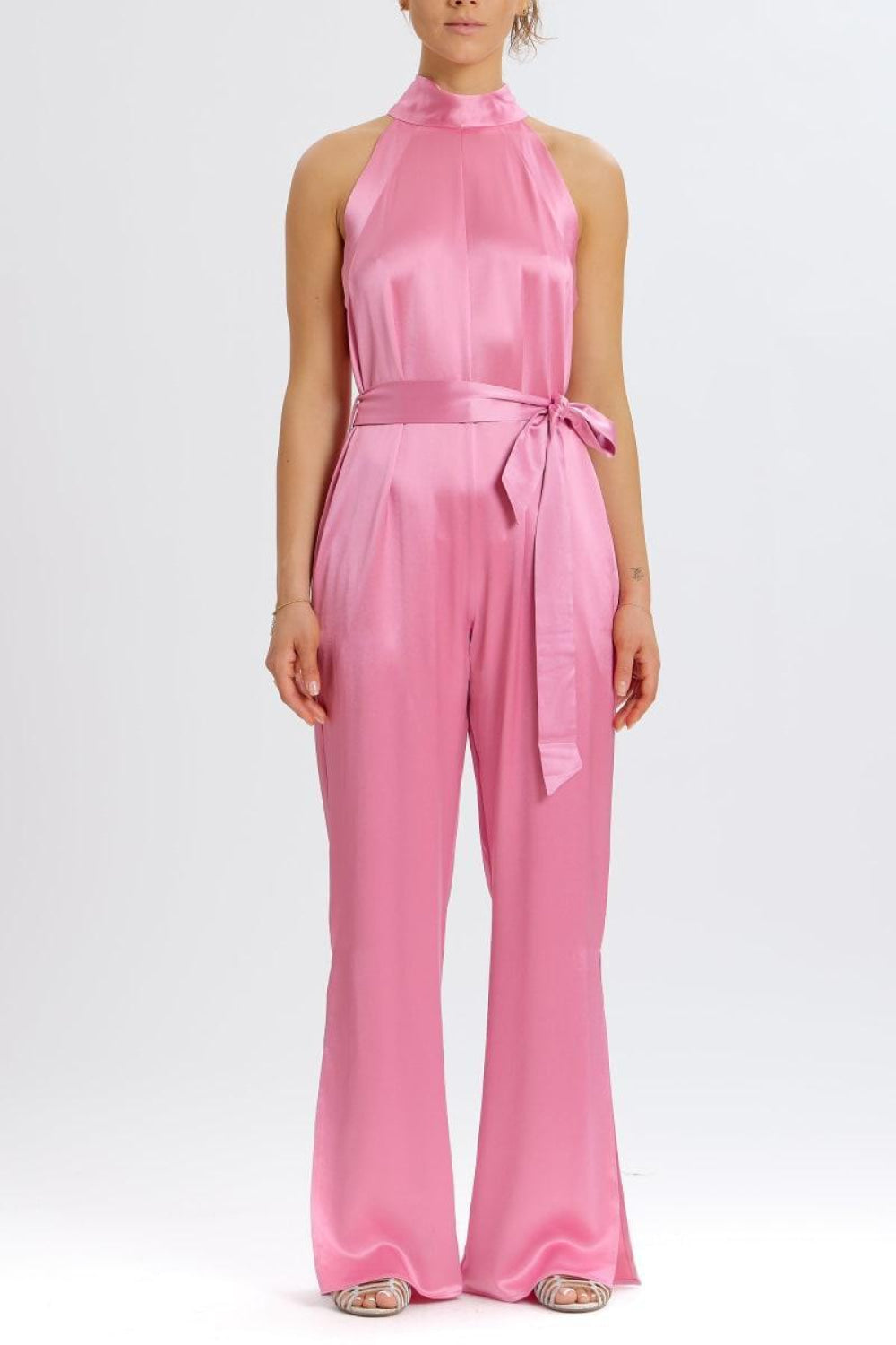 Silky Halter Jumpsuit - Pink - Jumpsuit