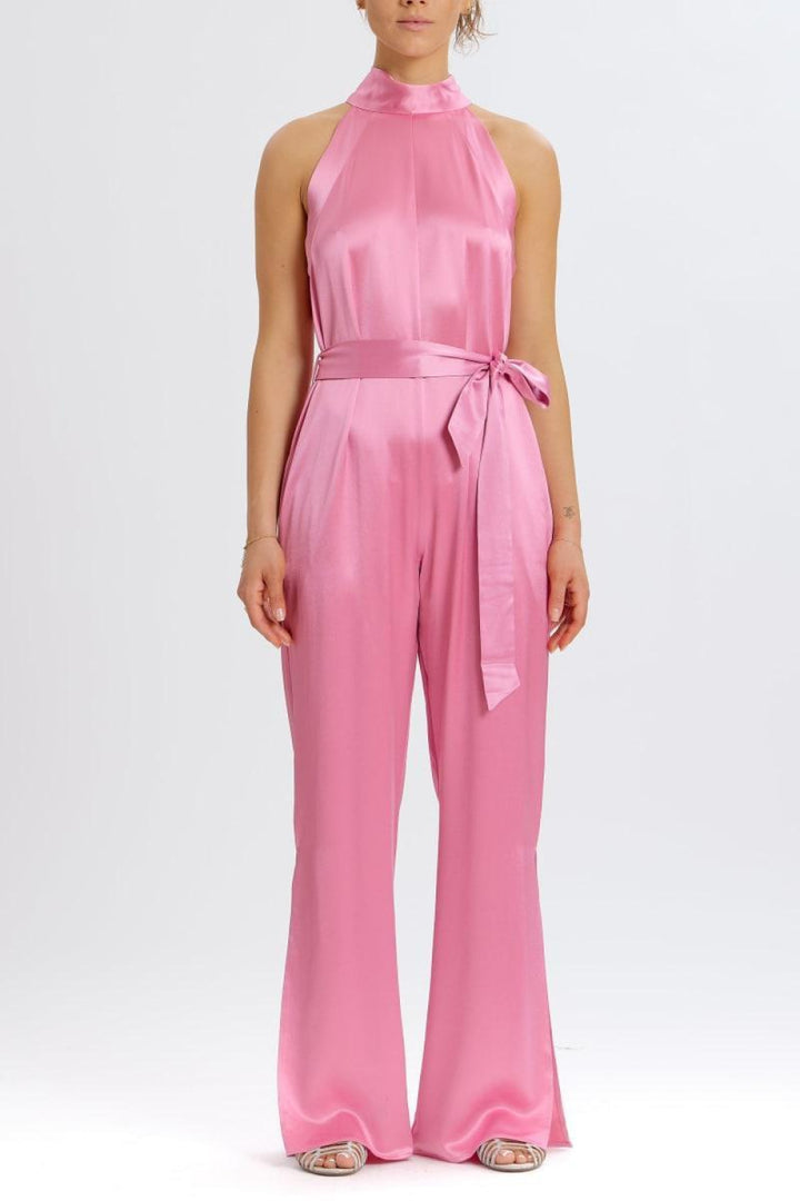 Silky Halter Jumpsuit - Pink - Jumpsuit