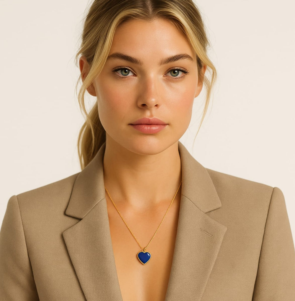 Single Hearted Girl Blue Heart Pendant Necklace Magnetic Clasp - One Size - Necklace
