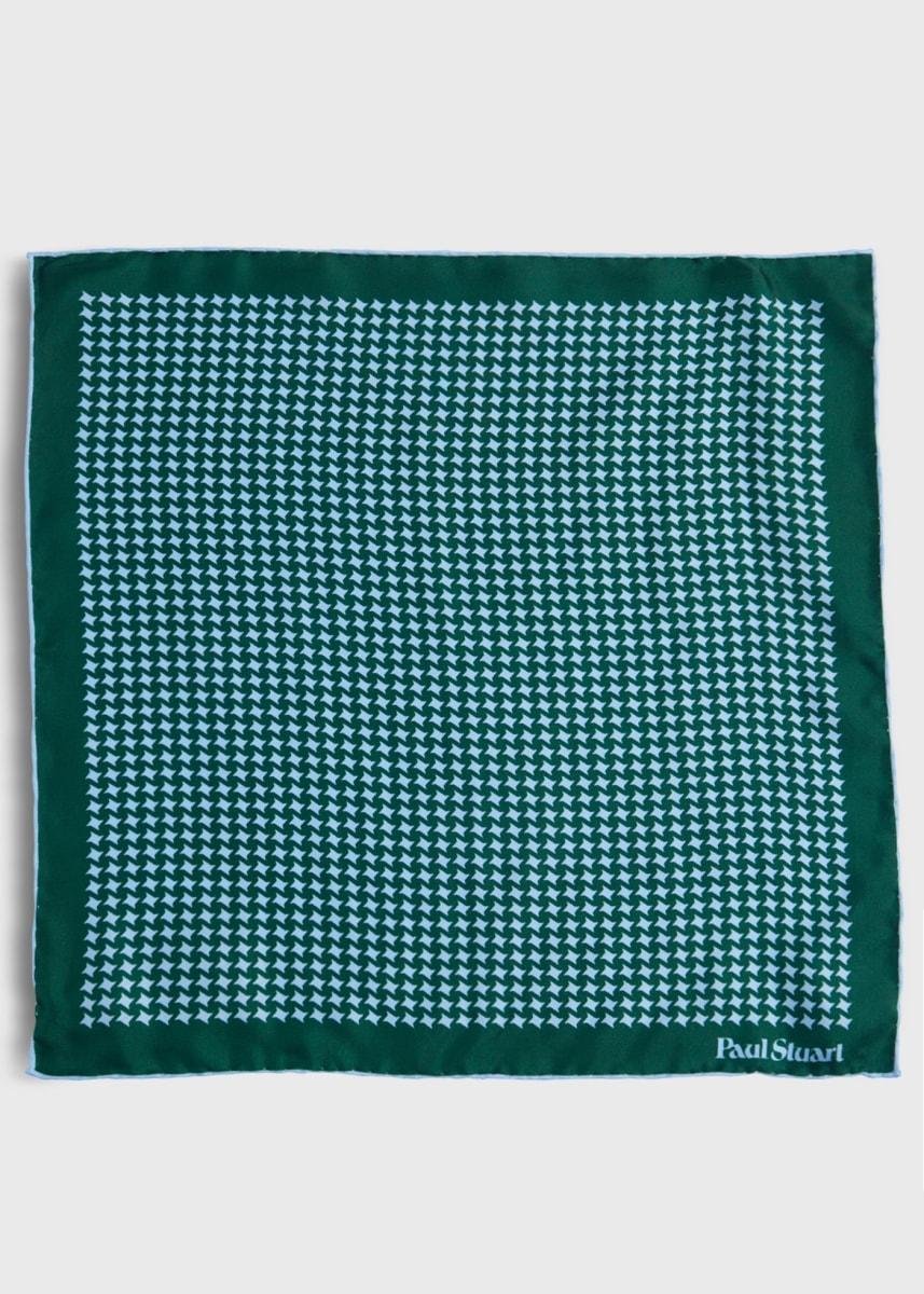 Printed Silk Houndstooth Pocket Square - Green