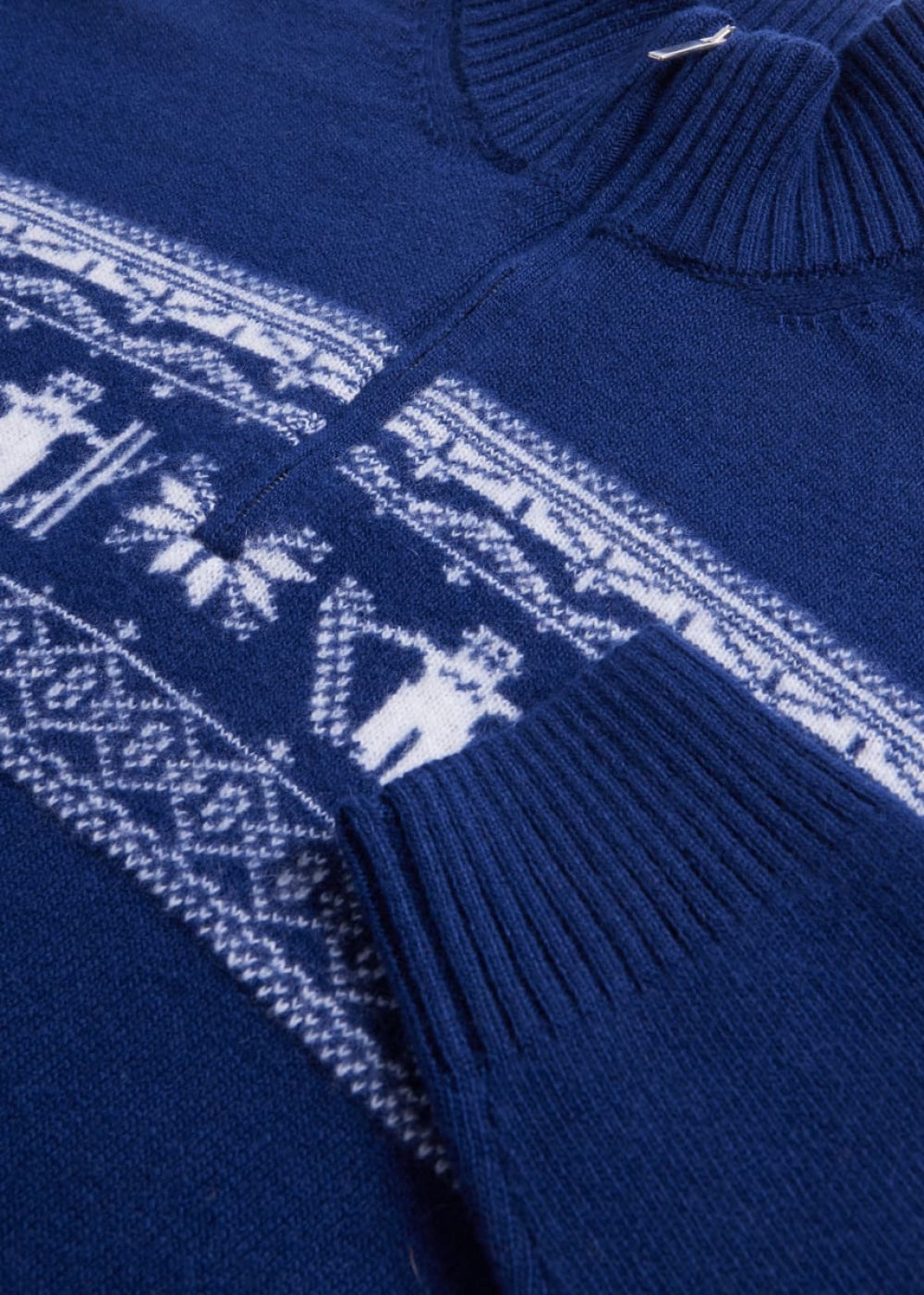 Ski Motif Quarter Zip Sweater - Navy - XXL (46) - Sweater