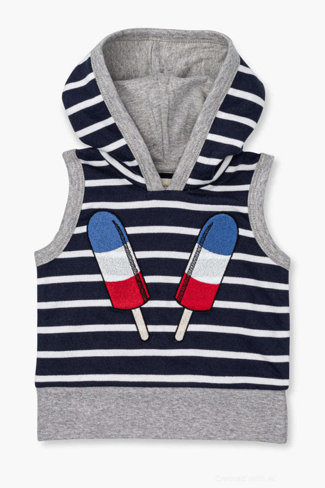 Sleeveless Hoodie - Ice Pops on Navy + White Stripe - Vest