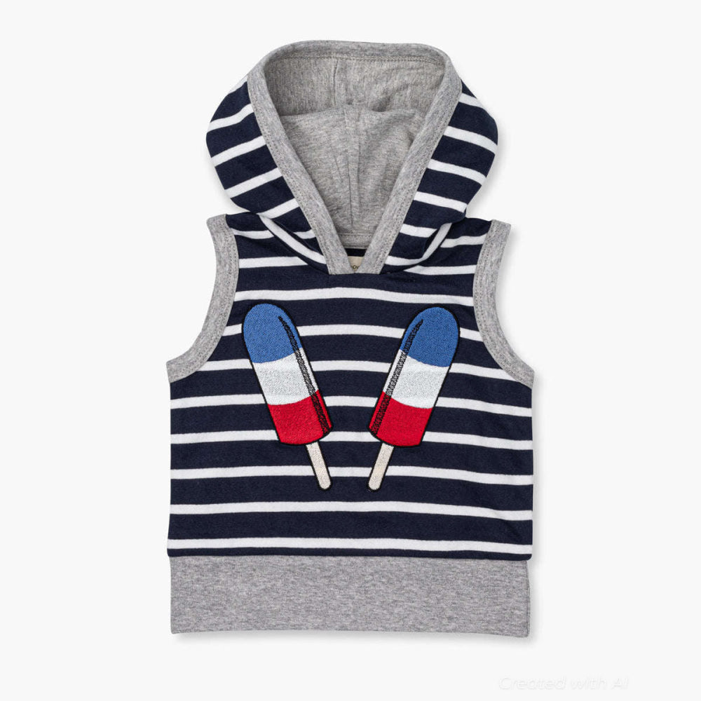 Sleeveless Hoodie - Ice Pops on Navy + White Stripe - Vest
