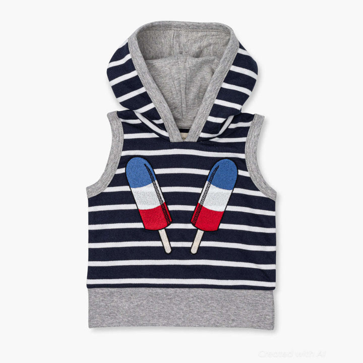 Sleeveless Hoodie - Ice Pops on Navy + White Stripe - Vest