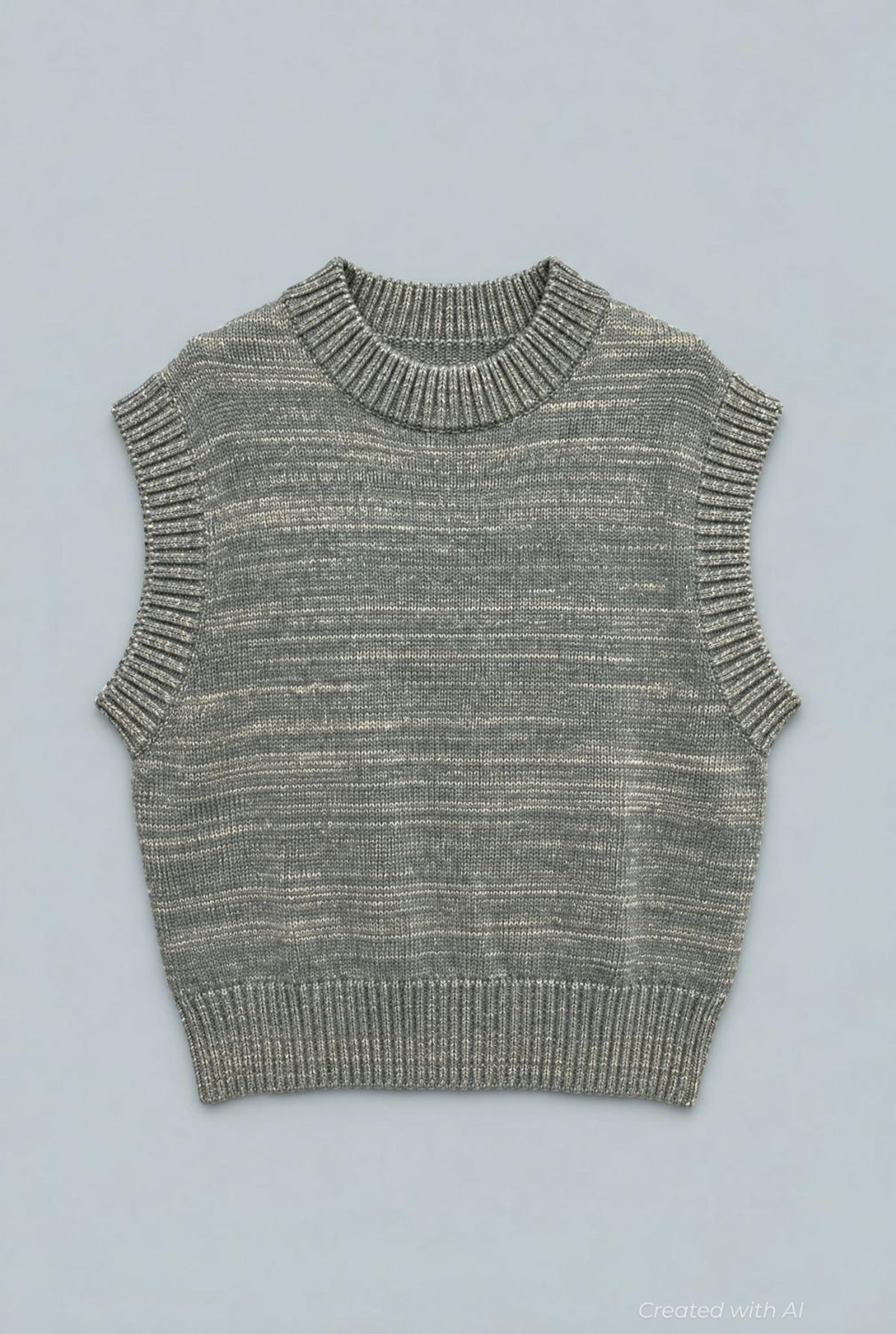 Sleeveless Knitted Sweater - Olive Green/Gold - S - Sweater