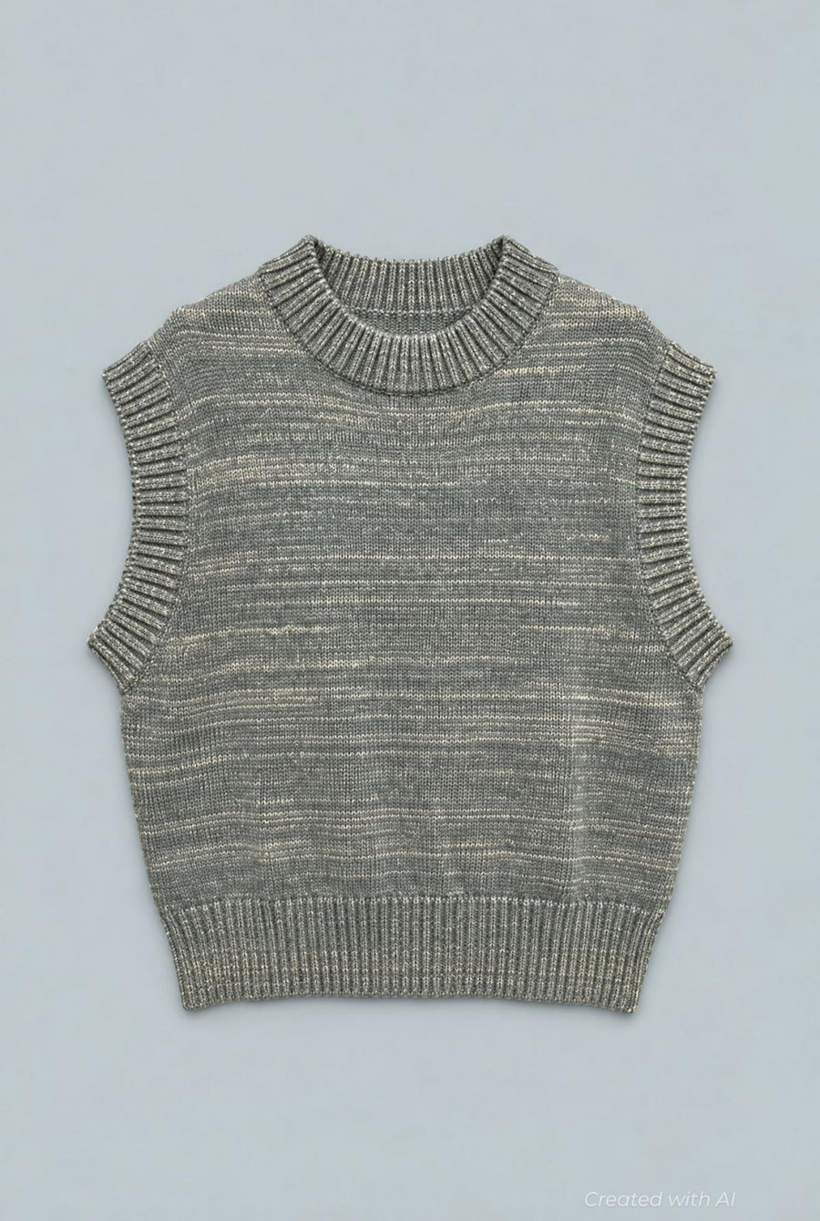 Sleeveless Knitted Sweater - Olive Green/Gold - S - Sweater