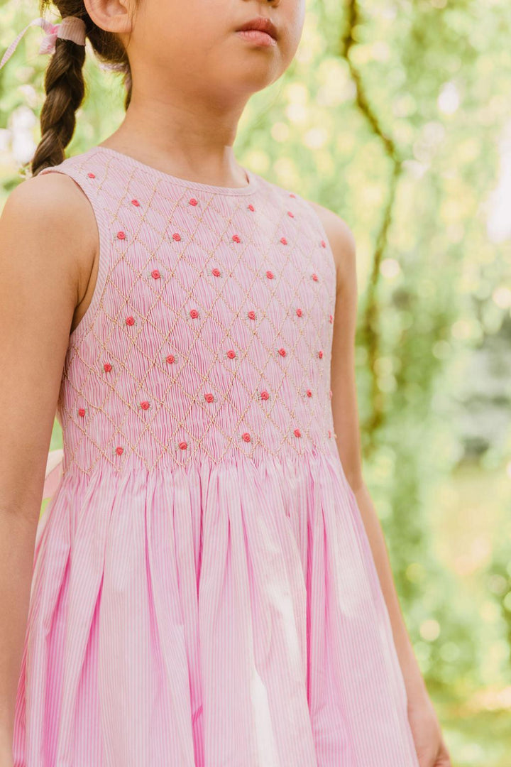 Sleeveless Smocked Dress - Rose Pink Stripe - 2T - Dresses