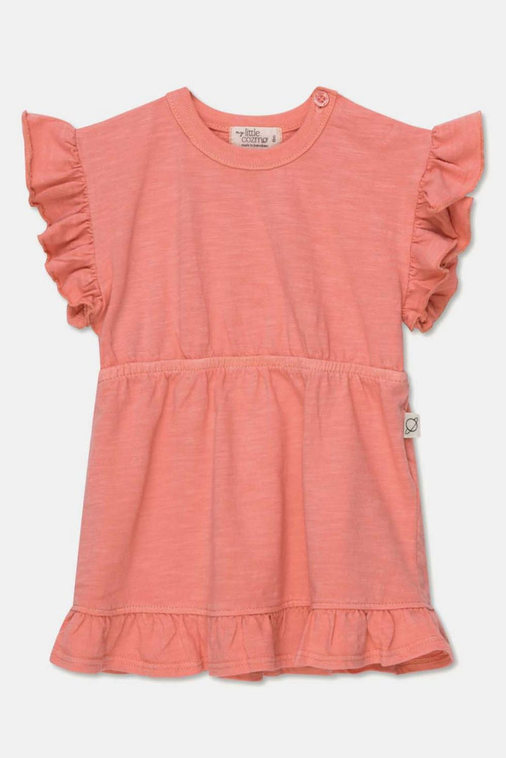 Slub ruffle baby dress - Coral - Dresses