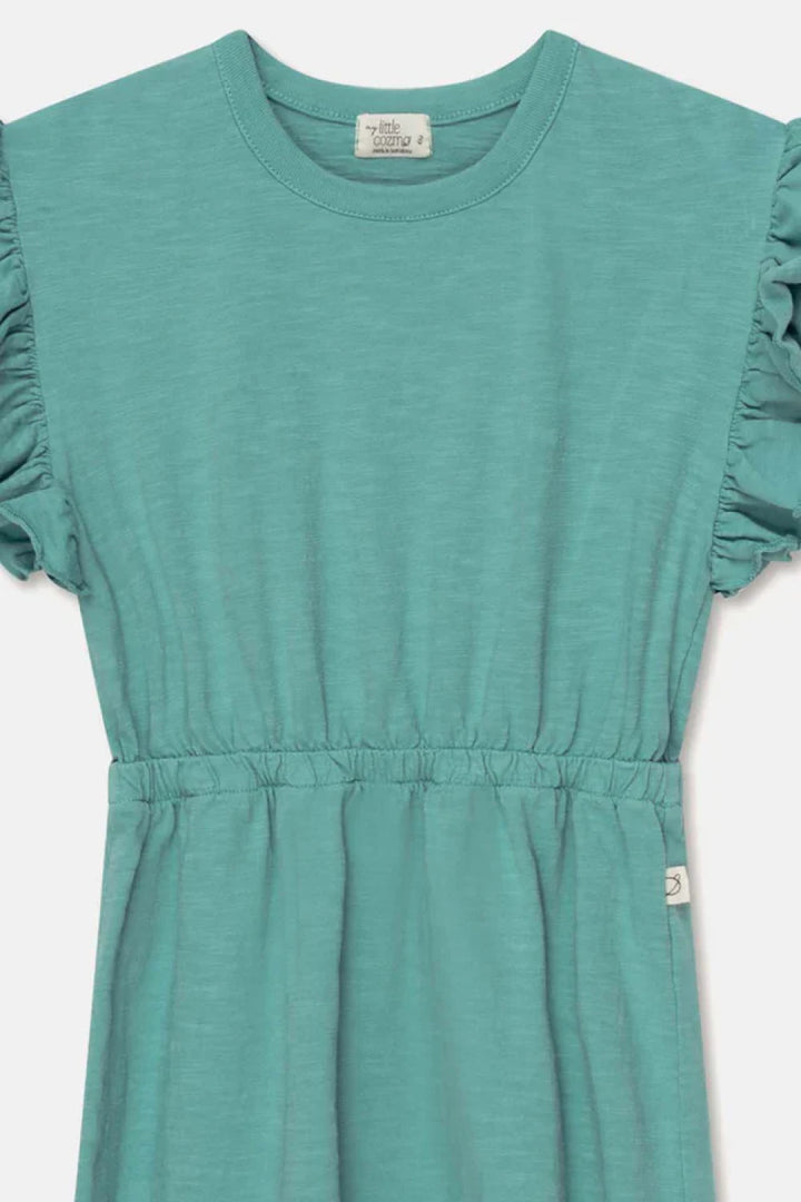 Slub Ruffle Dress - Green - Dresses