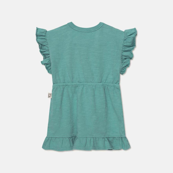 Slub Ruffle Dress - Green - Dresses